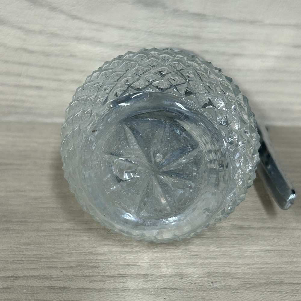 Vintage Diamond Cut Glass Diner Syrup Sugar or Honey Container Dispenser Bottle - Picture 8 of 8